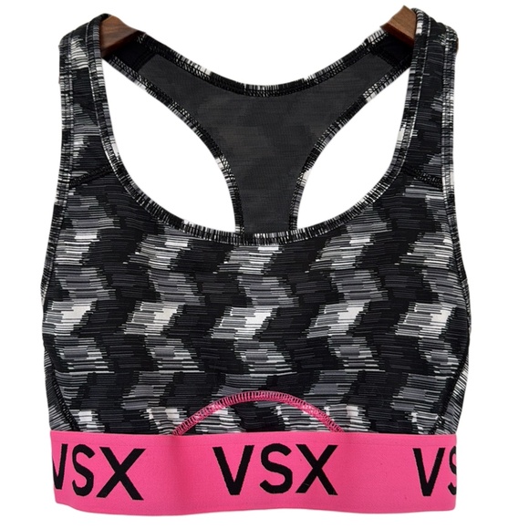 VICTORIA’S SECRET VSX Player Shorts & Sports Bra Set Black White Pink - Picture 3 of 14
